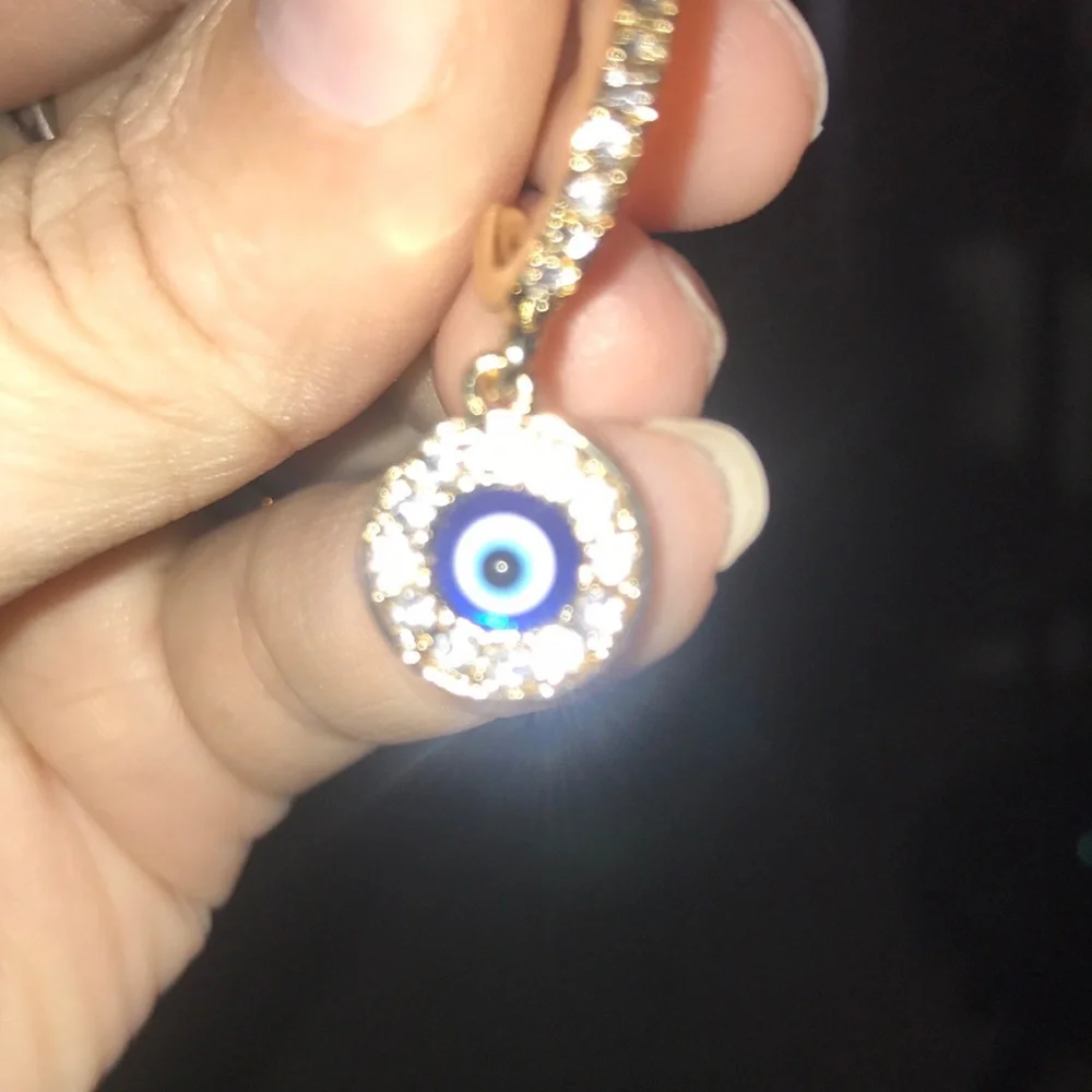 Gold Evil Eye Earrings - Picture 5 of 6